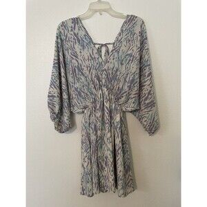 Kalihi Dress Womens Size Large V Neck Tie Back White Purple Stretch Breast Area